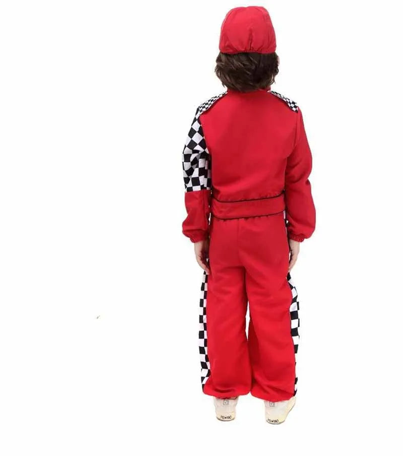 Kids Boys Halloween Racer Cosplay Red Race Car Driver Uniform Children`
