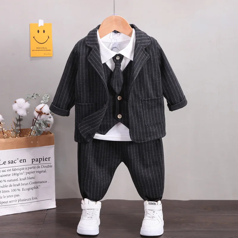 solid color Plaid gentleman suit set boy'