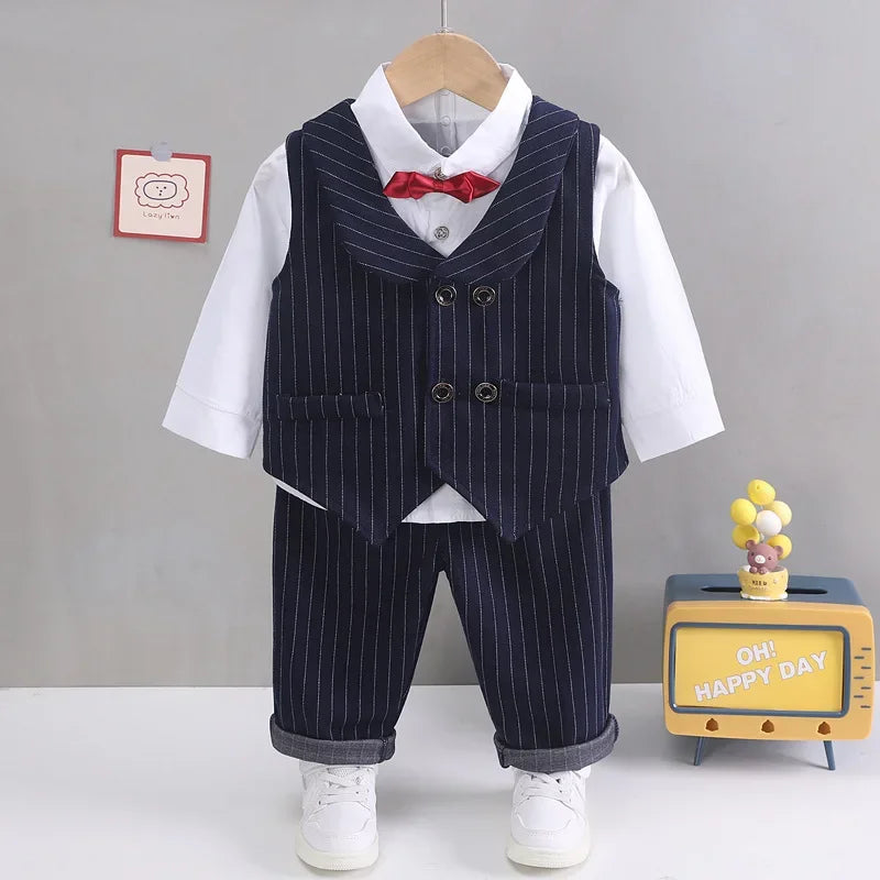 solid color Plaid gentleman suit set boy'