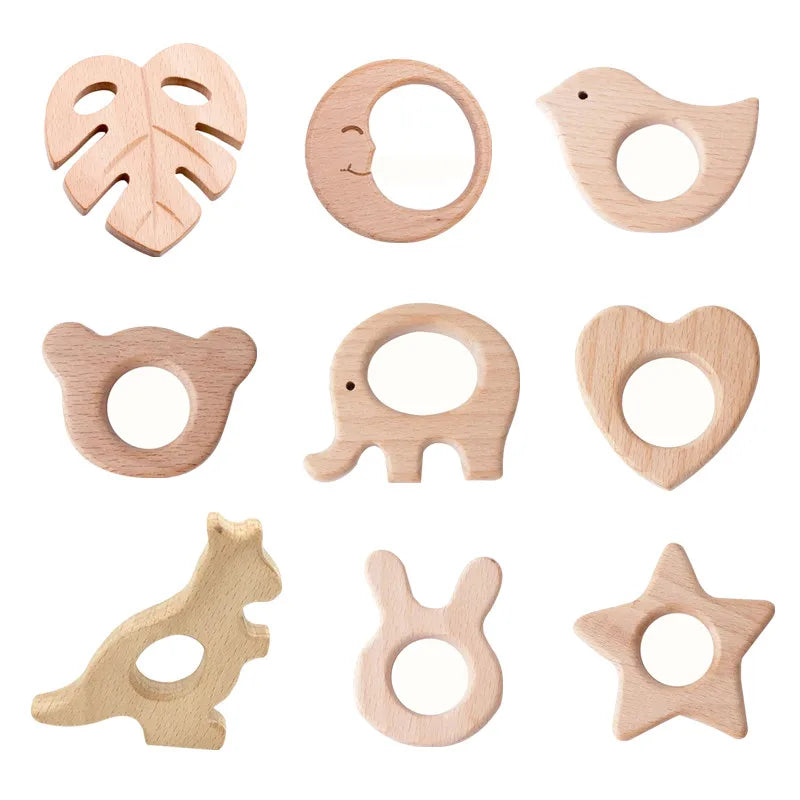 1pc BPA Free Beach Wood Baby Teether Leaf Shape Wooden Newborn Teething Ring Unfinished Baby Grasping Montessori Bracelet Toys