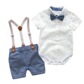 Baby Boy Clothes Summer Gentleman Birthday Suits Newborn Party Dress Soft Cotton Solid Rmper + Belt Pants Infant Toddler Set