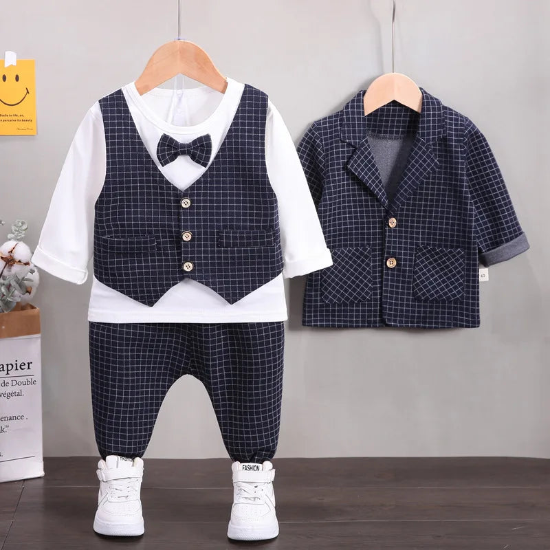 solid color Plaid gentleman suit set boy'