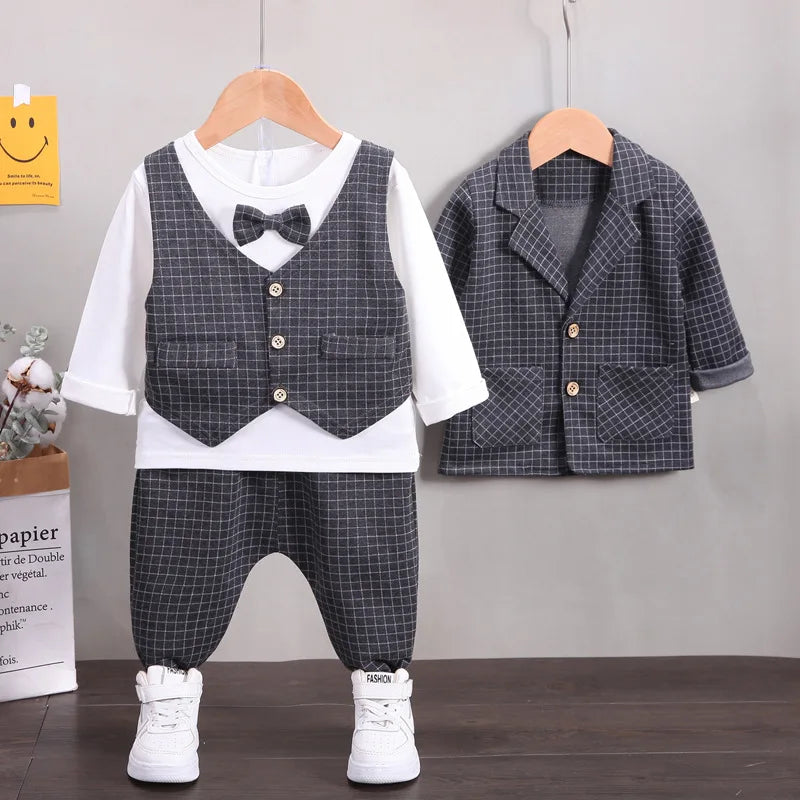 solid color Plaid gentleman suit set boy'