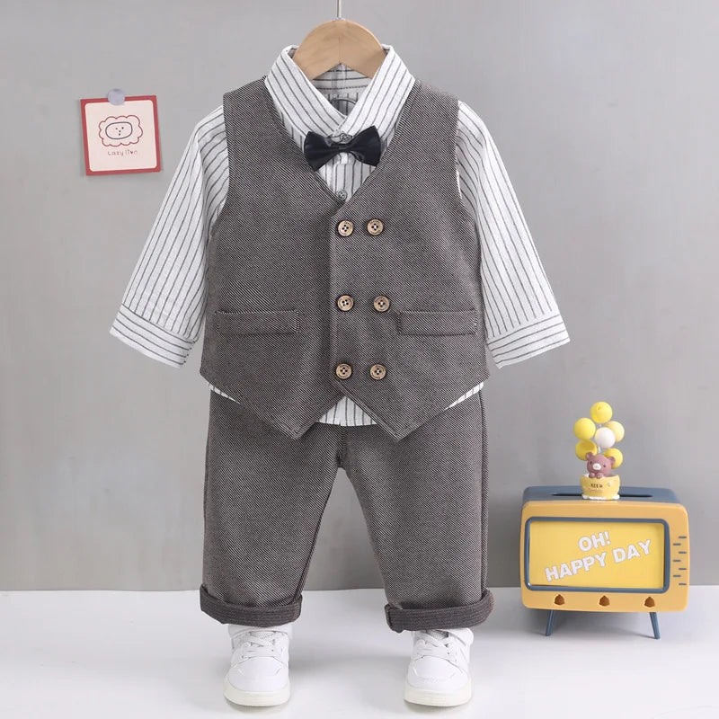 solid color Plaid gentleman suit set boy'