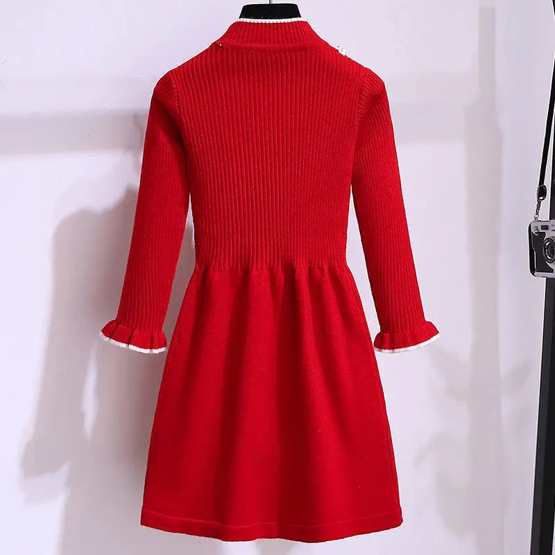 2024 Autumn Winter Teenagers Girls Kids Knit Sweater Dresses Princess pearl clothes