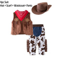 3PCS Toddler Baby Boy Girl Clothes Sets Carnival Fancy Dress Party Costume Cowboy Outfit Romper +Hat+Scarf Sets