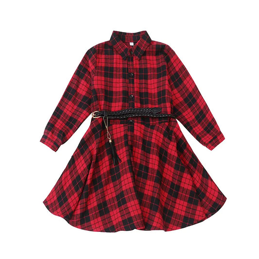 2024 Autumn Spring Checked Dresses for Girls | Western Style Teenager Long Dress | Sizes 5-12 Years
