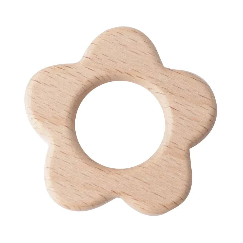 1pc BPA Free Beach Wood Baby Teether Leaf Shape Wooden Newborn Teething Ring Unfinished Baby Grasping Montessori Bracelet Toys