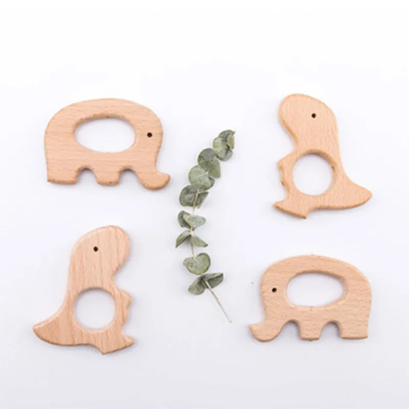 1pc BPA Free Beach Wood Baby Teether Leaf Shape Wooden Newborn Teething Ring Unfinished Baby Grasping Montessori Bracelet Toys