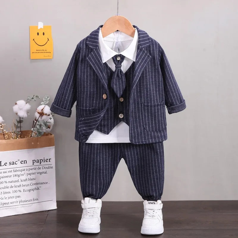 solid color Plaid gentleman suit set boy'