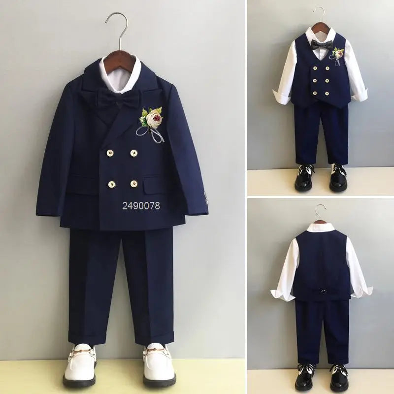 Flower Boys Wedding Suit Children Photography Dress Kids Stage Performance Formal Blazer Suit Baby Birthday Ceremony Costume