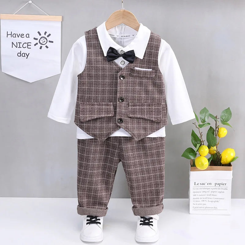 solid color Plaid gentleman suit set boy'