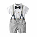 Baby Boy Clothes Summer Gentleman Birthday Suits Newborn Party Dress Soft Cotton Solid Rmper + Belt Pants Infant Toddler Set