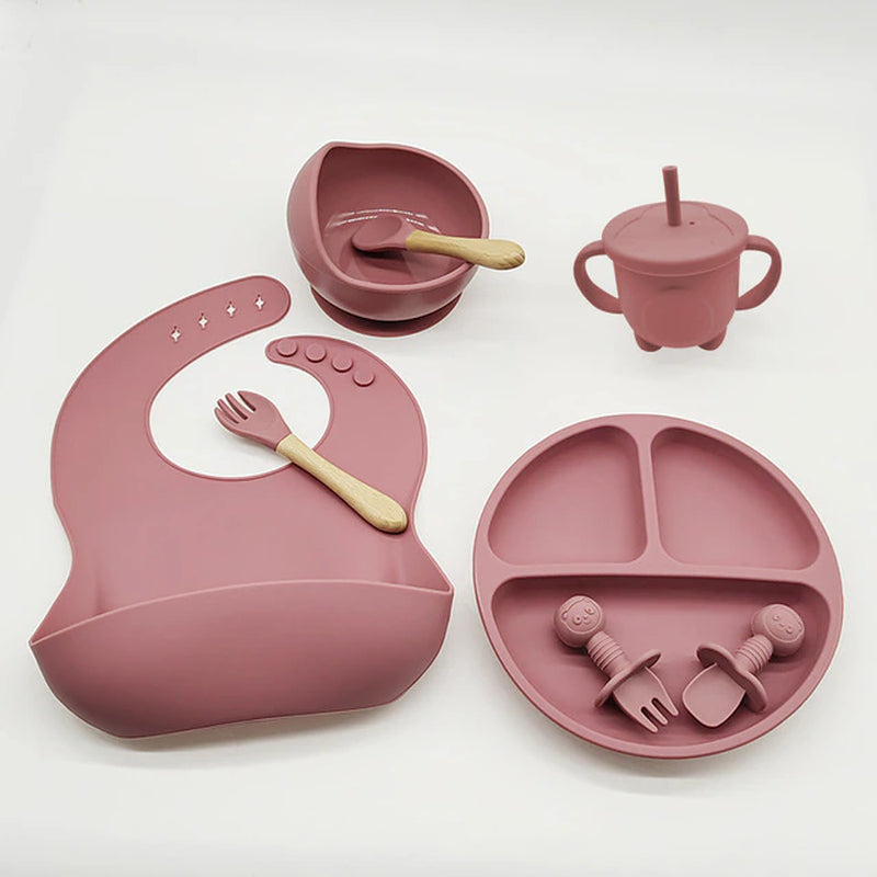 suction cups, forks, spoons, bibs, straws, cups