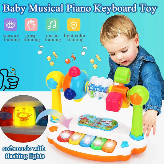 Baby Piano Toys Kids Rotating Music Piano Keyboard with Light Sound, Musical Toys for Toddlers, Early Educational Music Toy
