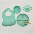 suction cups, forks, spoons, bibs, straws, cups