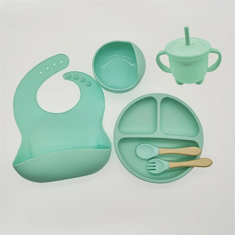 suction cups, forks, spoons, bibs, straws, cups