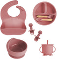 suction cups, forks, spoons, bibs, straws, cups
