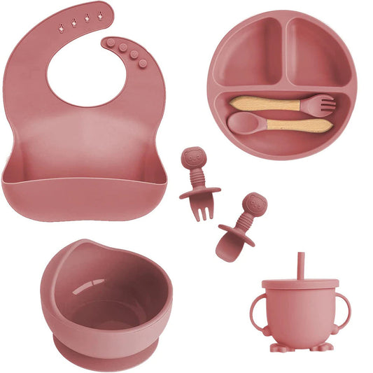 suction cups, forks, spoons, bibs, straws, cups
