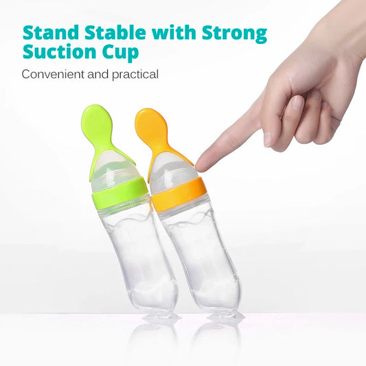 Safe Useful Silicone Baby Bottle with Spoon Food Supplement Rice Cereal Bottles Squeeze Spoon Milk Feeding Bottle Cup
