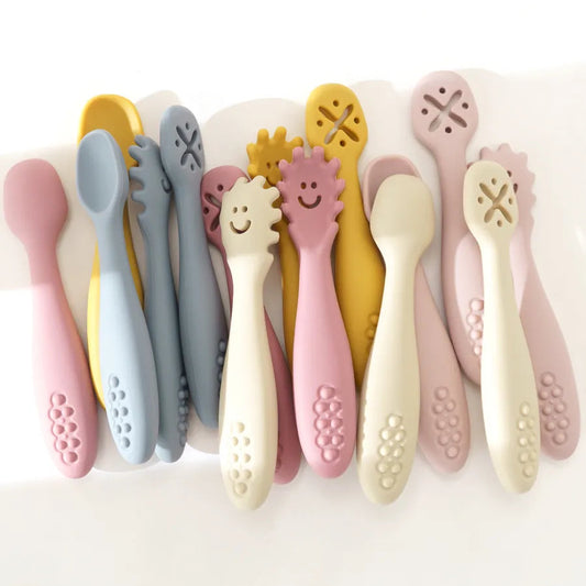 3pcs silicone baby utensils set - soft spoon