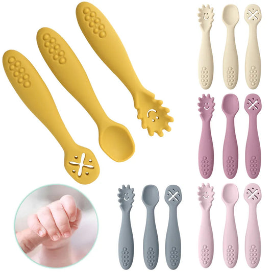 3pcs silicone baby utensils set - soft spoon