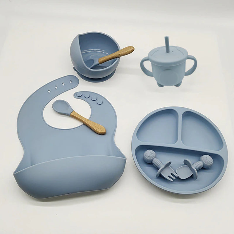 suction cups, forks, spoons, bibs, straws, cups