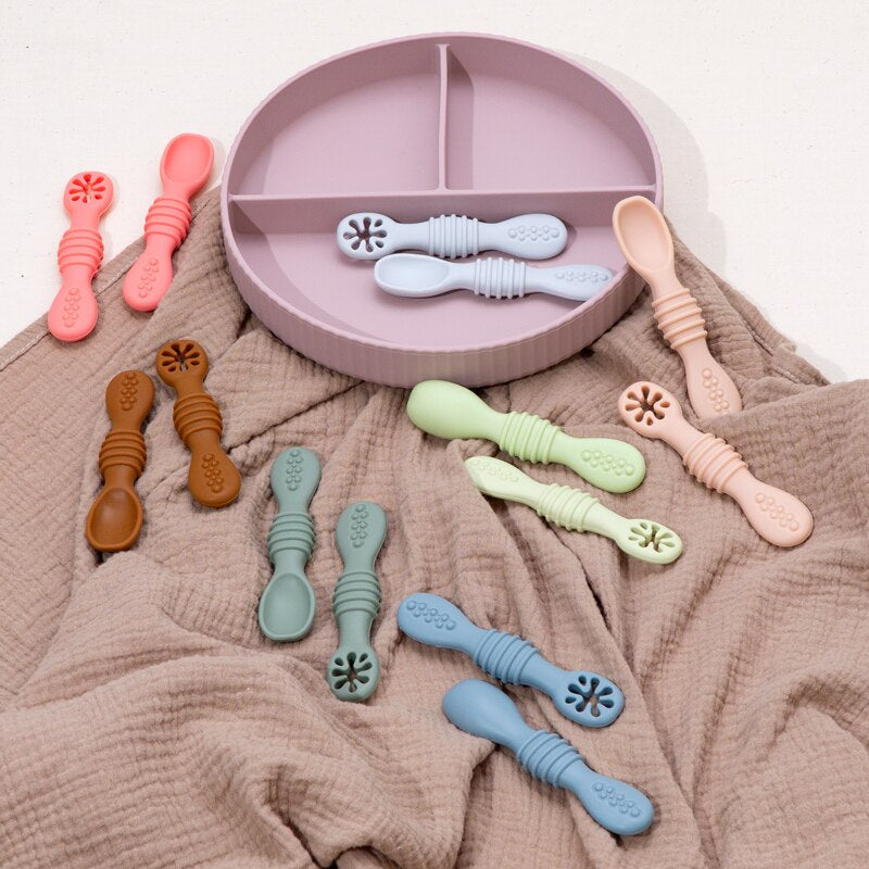 food-grade silicone baby spoon fork set - soft cutlery