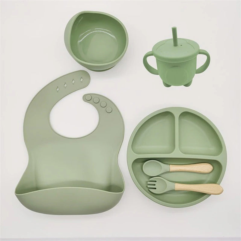 suction cups, forks, spoons, bibs, straws, cups