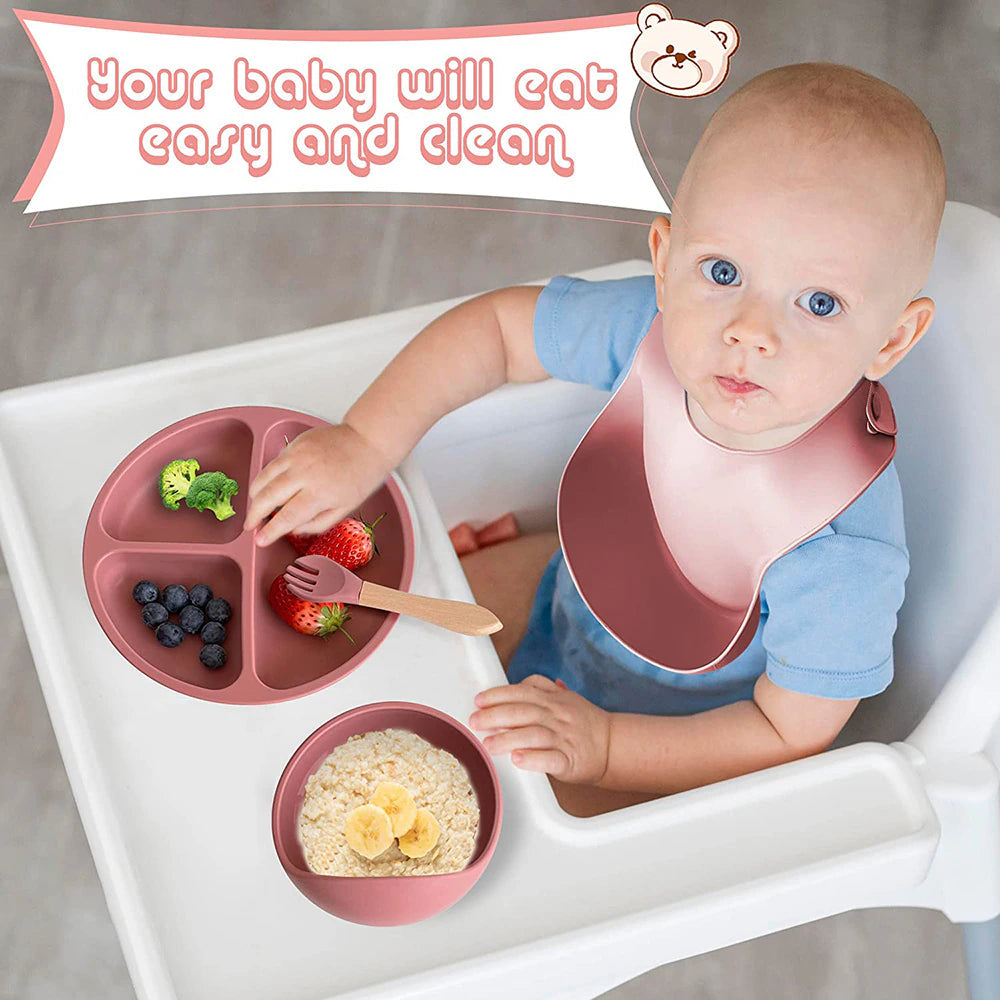 suction cups, forks, spoons, bibs, straws, cups