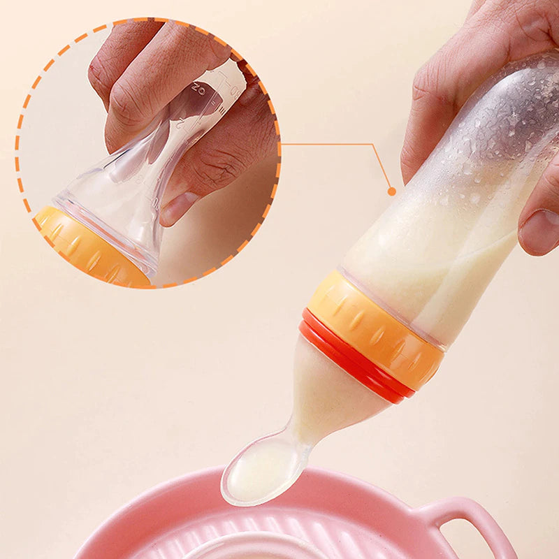 Squeezing Feeding Bottle Silicone Newborn Baby Training Rice Cereal Food Spoon Supplement Feeder Safe Useful Tableware for Kids